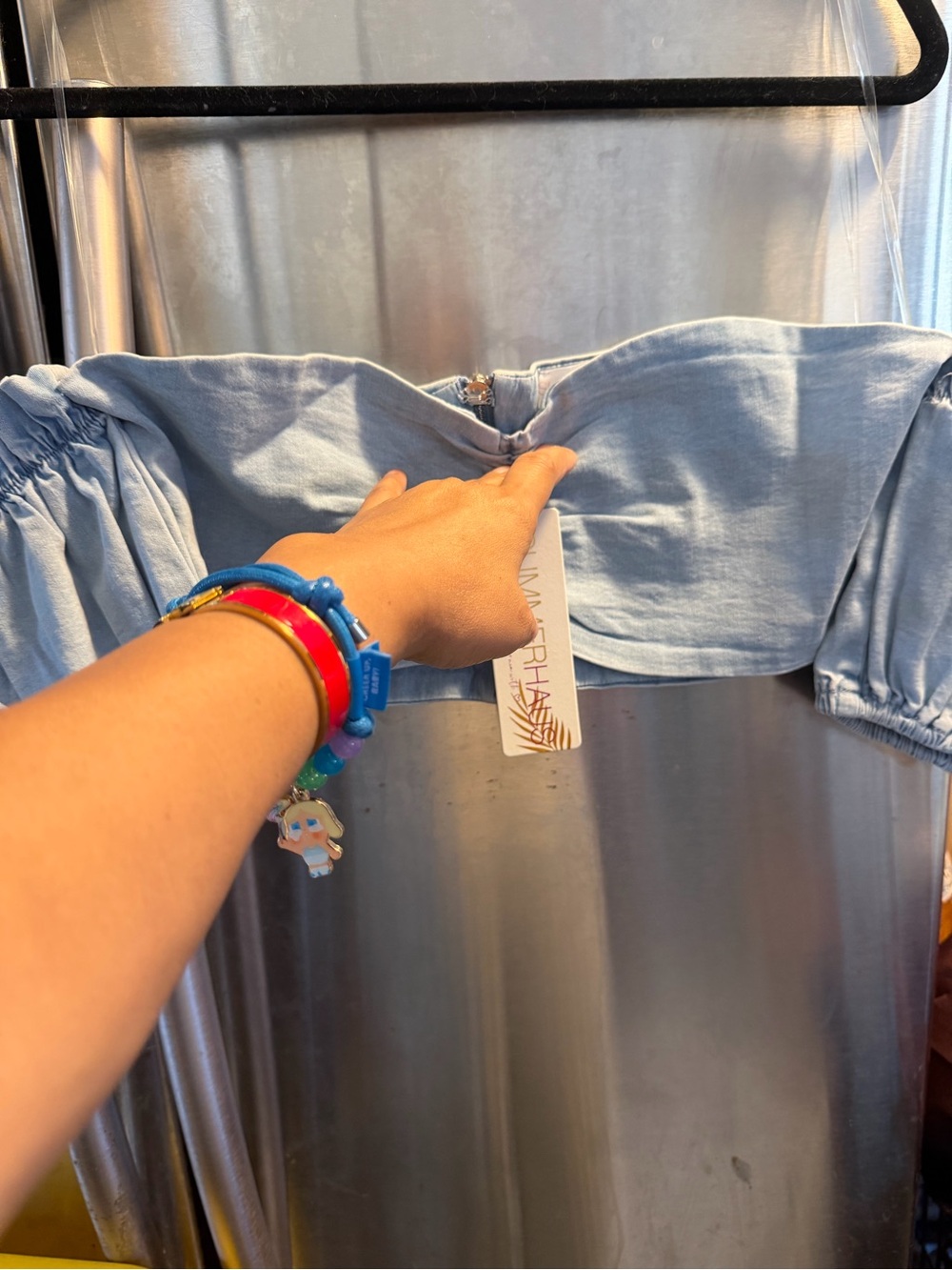 Light Blue Off-Shoulder Crop Top with Puff Sleeves